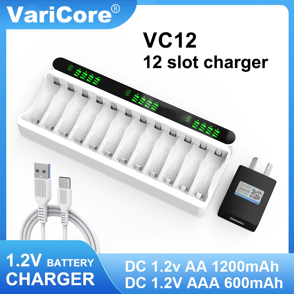 VariCore VC12 1.2V Caricabatteria ricaricabile a 12 slot per batterie Ni-MH AA AAA al nichel idrogeno Nuovo originale