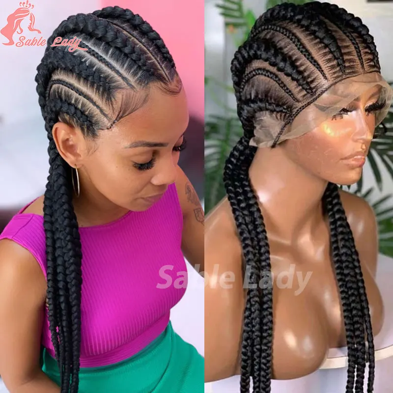 

36" Full Lace Braided Wigs Synthetic Jumbo Braids Cornrows Braids Wig Knotless Box Braided Wigs Black Women Lace Front Wigs Hair