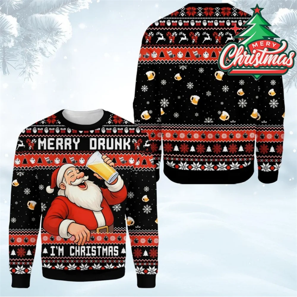 

Harajuku Beer Graphic Sweatshirts Funny Santa Claus Bar Party 3D Printed Ugly Christmas Sweater Unisex Pullovers Streetwear Tops