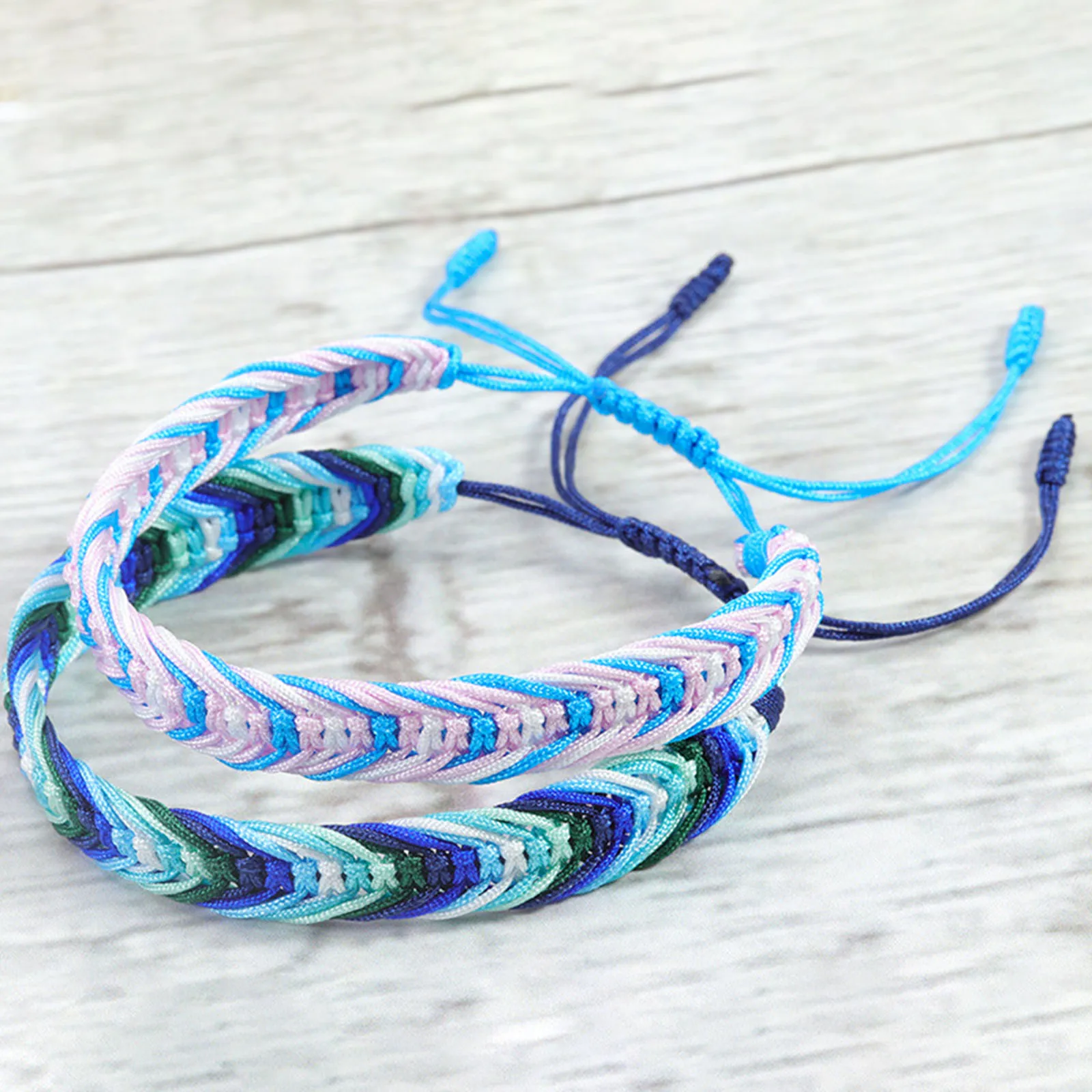 Polyester Boho Bohemia Waved String Braided Friendship Bracelets Ethnic Multicolor Weave Textured Adjustable 15cm-27cm long, 1PC