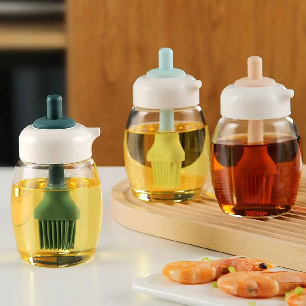 Silicone Brush Kitchen Oil Bottle Glass Portable Oil Brush Dispenser Sealed Against Moisture Convenient Barbecue Spray Bottle