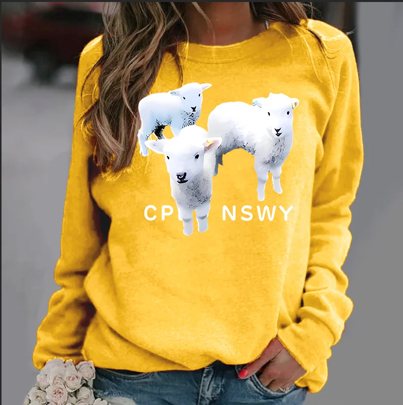 Creative Cartoon Three Sheep Print Crew-neck Hoodie Men\'s and Women\'s Casual Couple Crew-neck Hoodie Streetwear Sweatshirt