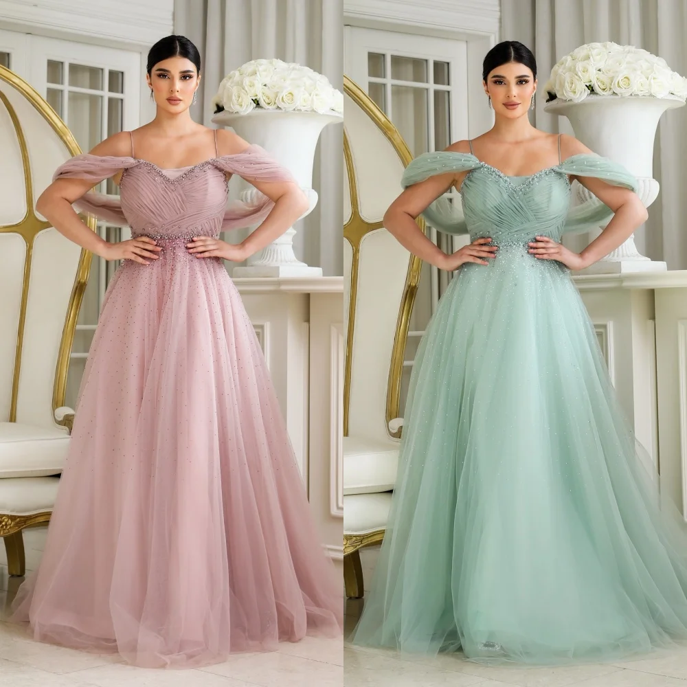 

Customized High Quality Net Sequined Pleat A-line Off-the-shoulder Long Dresses Bespoke Occasion Elegant Classic
