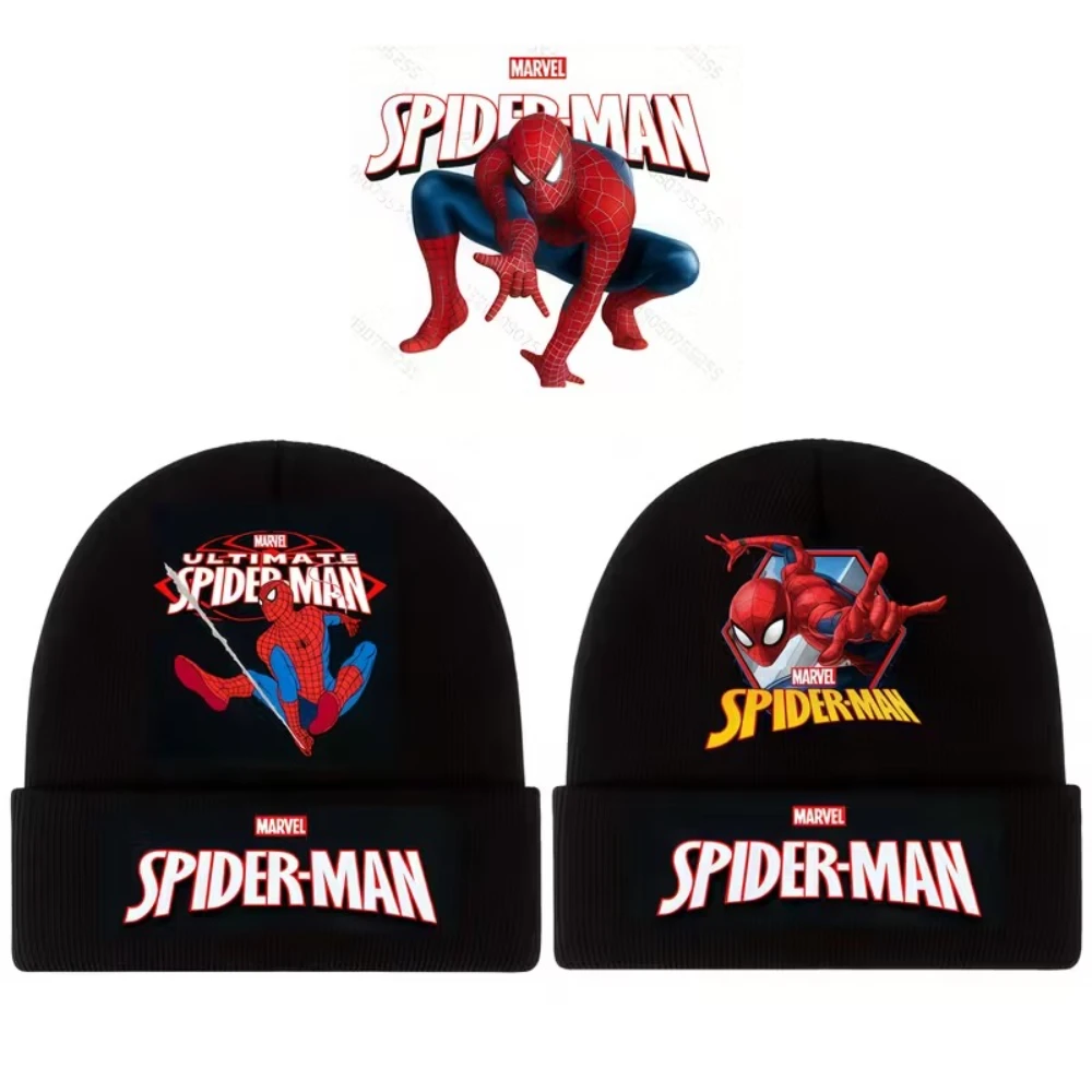 MARVEL Spider-Man Kids Cartoon Beanie Hat قبعة شتوية دافئة محبوكة من الصوف خفيفة الوزن ملابس الشارع الشهير للأولاد والبنات هدايا عيد الميلاد