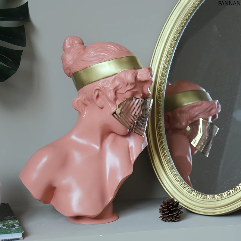 Pink Mask Girl Masked Girl Sculpture Character Art Ornament
