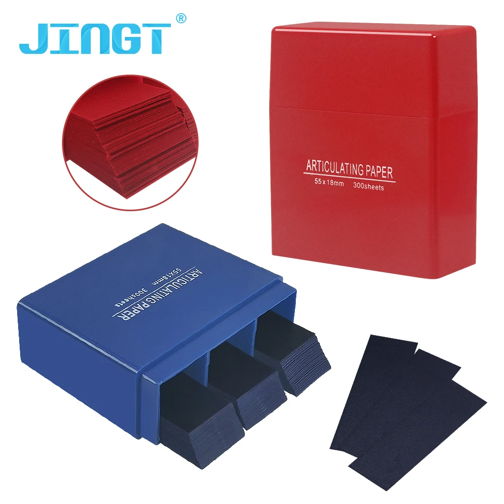 JINGT Premium Blue Articulating Paper for Dentists 300-Sheet 1.0mm Jaw Adjustment Denture Relining Teeth Occlusion Size 55*18mm