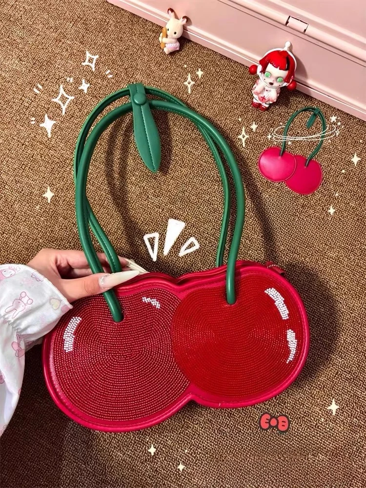 

Sweet Teenage Girls Cherry Bag Underarm Sac Femme Commuter Bolsos De Mujer Shoulder Bags for Woman Exquisite Shopper Bolso