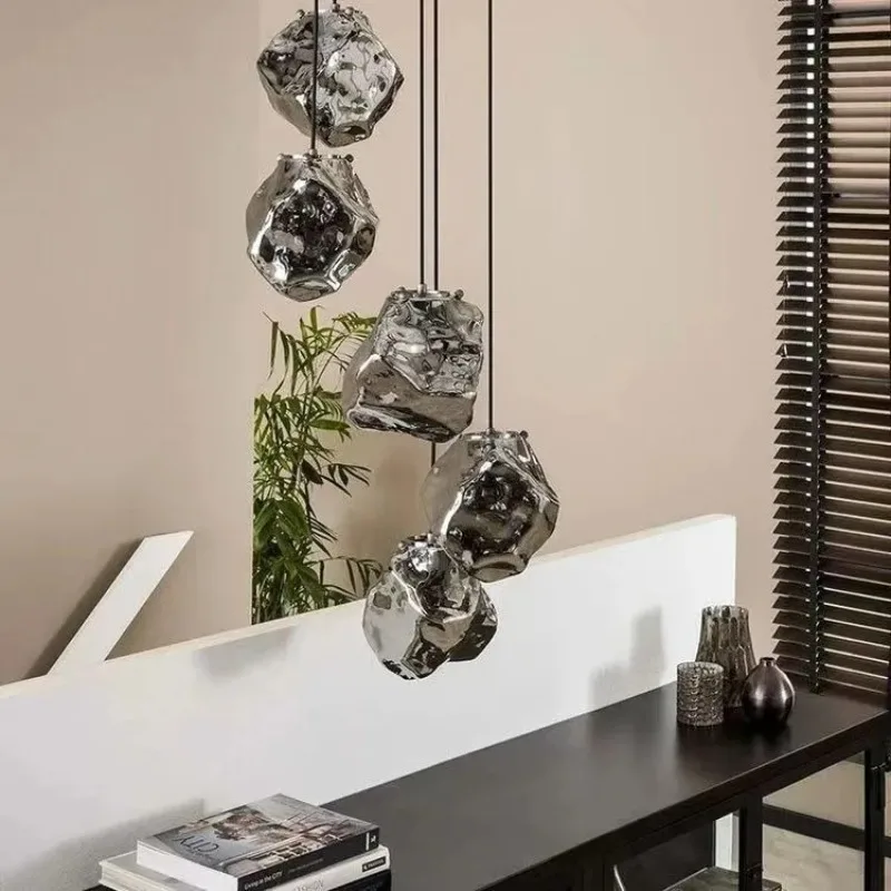 Ice Crystal Pendant Lamp Nordic Minimalism Bedside Restaurant Mirror Front Atmosphere Droplight Glass Stone Ceiling Chandelier