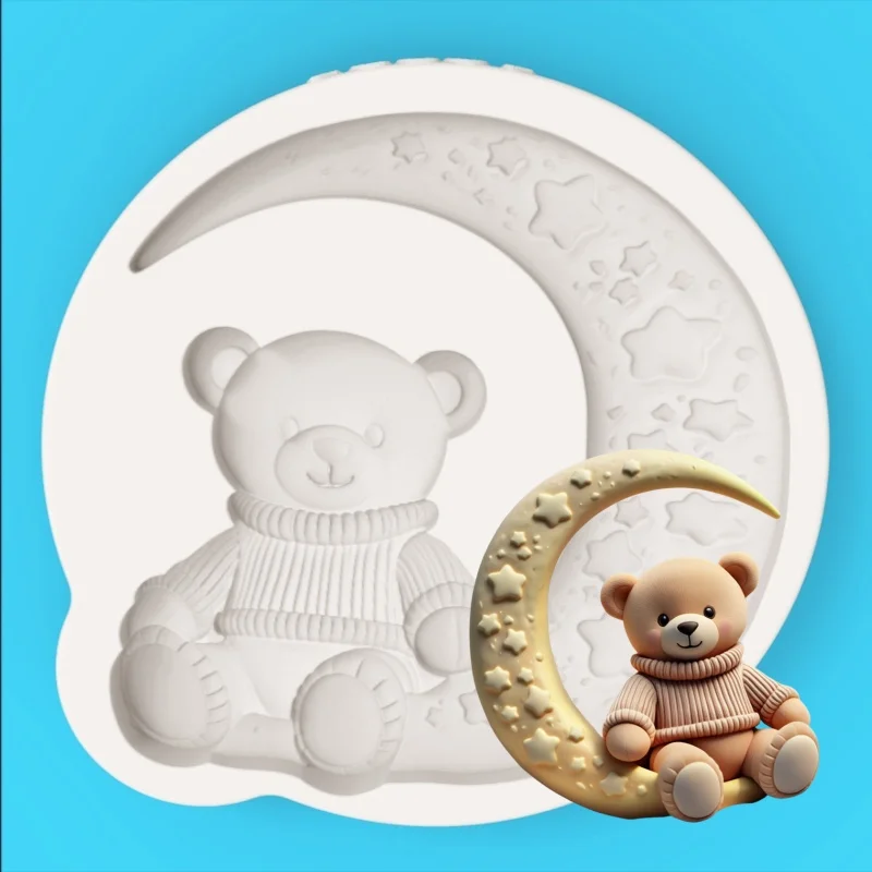 【Star and Moon Sweater Bear Silicone Baking Mold】Cute Moon and Star Bear-Shaped Chocolate Candy Fondant Decoration Mold - view 2