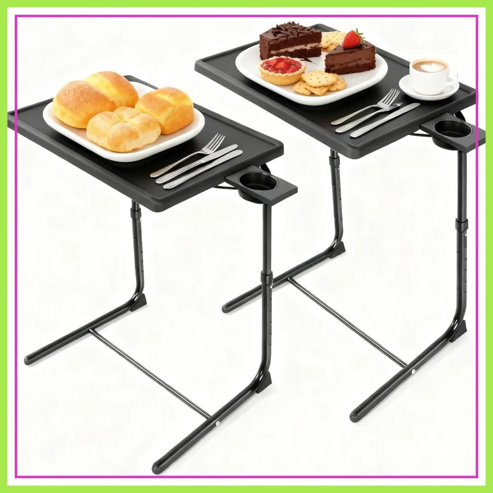 Adjustable TV Tray Set of 2 - TV Dinner Tray for Bed & Sofa, 6 Height & 3 Tilt Angle Adjustments