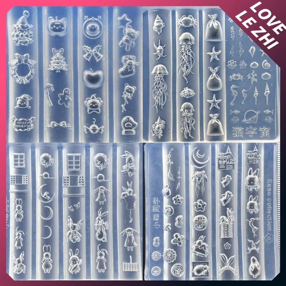 

1Pc Kawaii Sanrio Hello Kitty 3D Acrylic Nail Art Mold Cute Animal Rabbit Crab Jellyfish Starfish Flower Bow Silicone Nails Mold