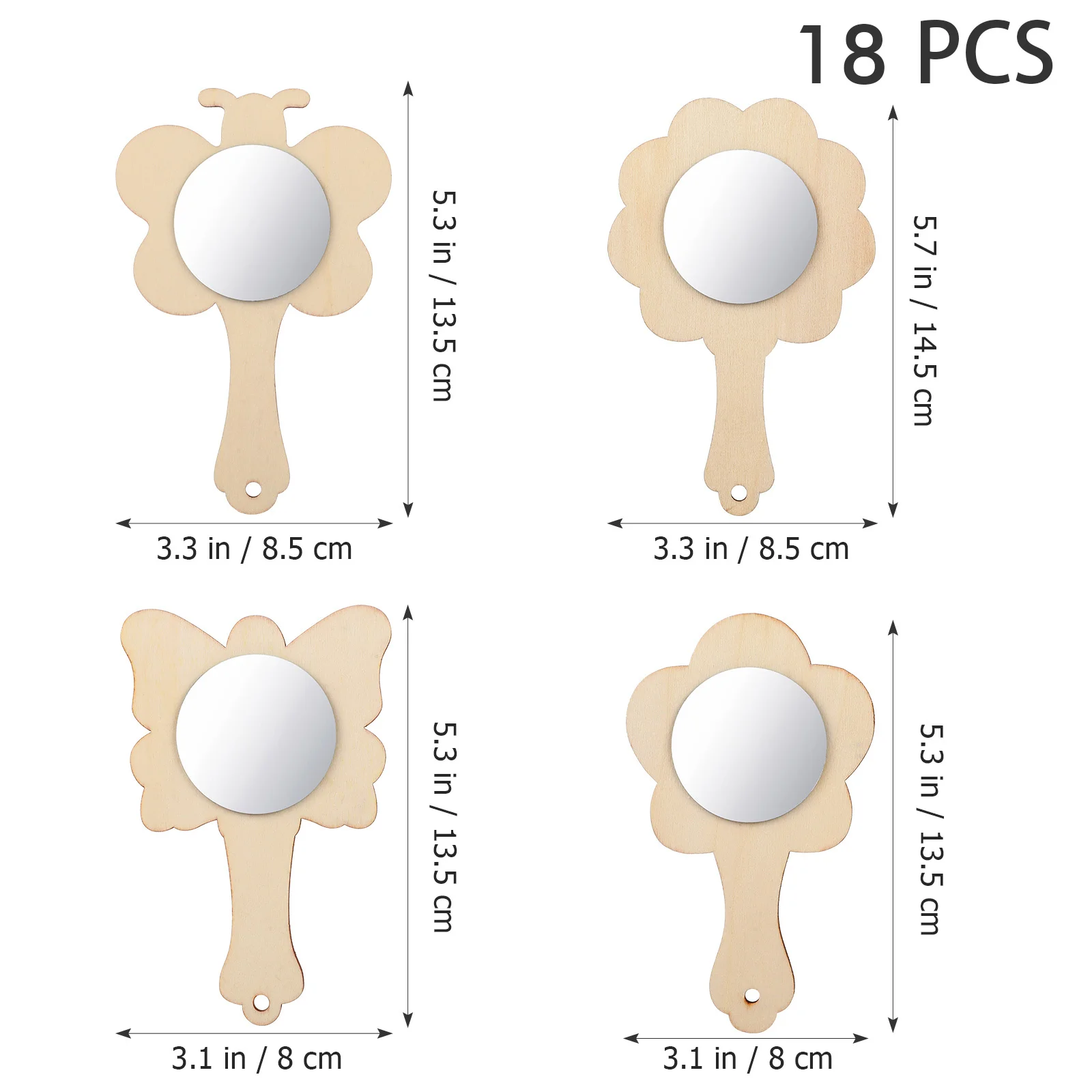 18Pcs DIY Wooden Mirrors Small Craft Mirror Set for Kids Safe to Use and Decorate with Glitter Mirrors Small Wood Mirror