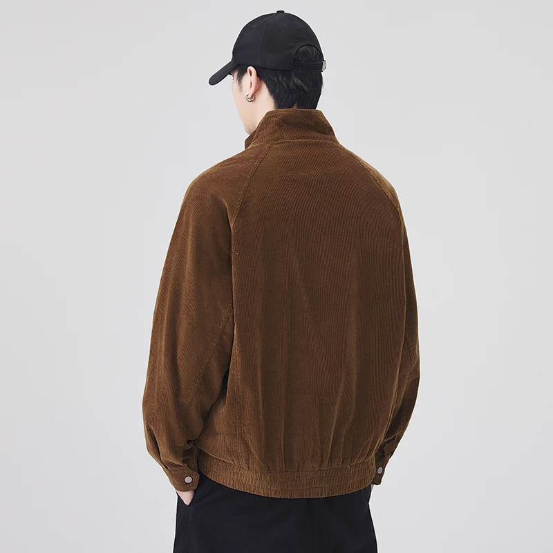 الرجال الوقوف طوق الكورية أزياء الشارع الشهير فضفاضة عارضة خمر البضائع سترة ملابس خارجية الخريف سروال قصير التطريز معطف #3