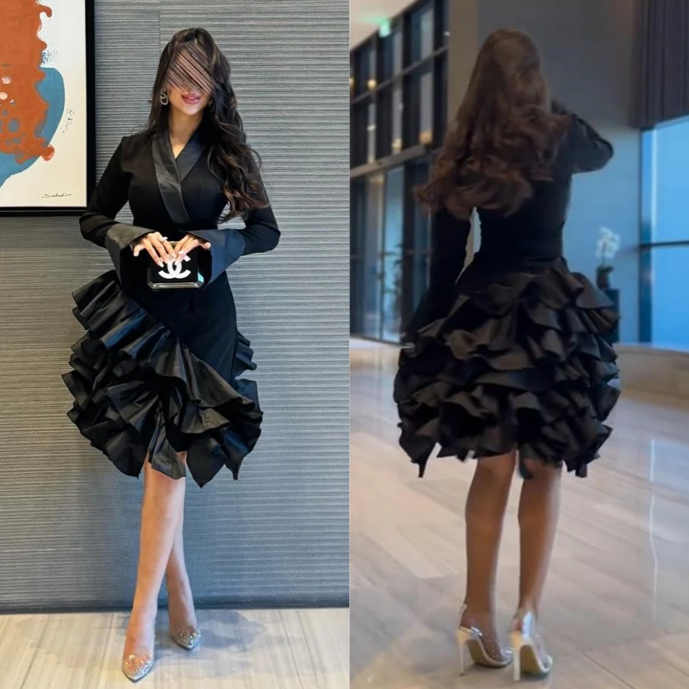 Cocktail Dresses Tiered Pleat A-line V-Neck Prom Dress Sexy Exquisite High Quality Knee-Length Party Gowns for Women Customized
