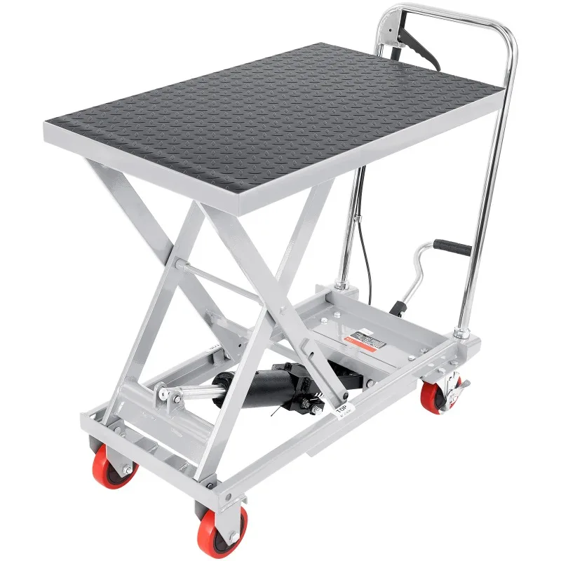 

330/500lbs Hydraulic Lift Table Cart Manual Single Scissor Platform with 4Wheels and Non-slip Pad for Material Handling