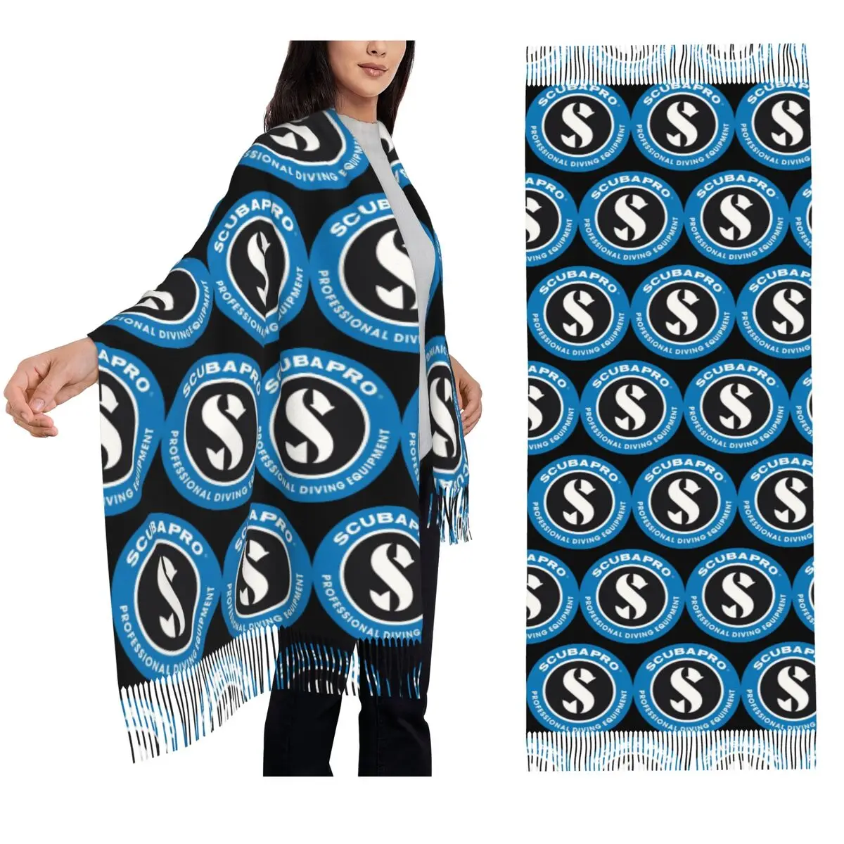 

Scubapros Diving Logo Scarf Tassel Scarves for Women Soft Warm Shawls and Wraps Long Fall Winter Shawl Wrap