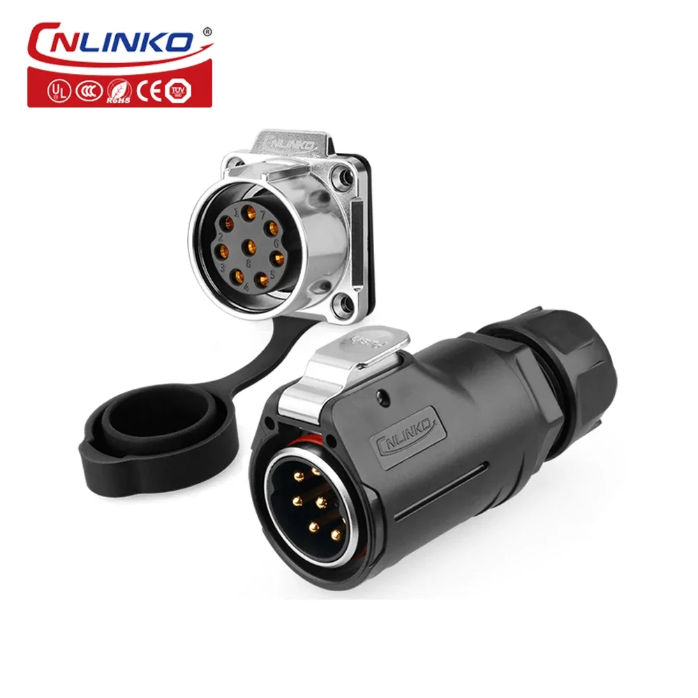 CNLINKO M28 8Pins High Current Waterproof IP67 Screwing Type Power Male Female Plug Panel Mount 15A 300V