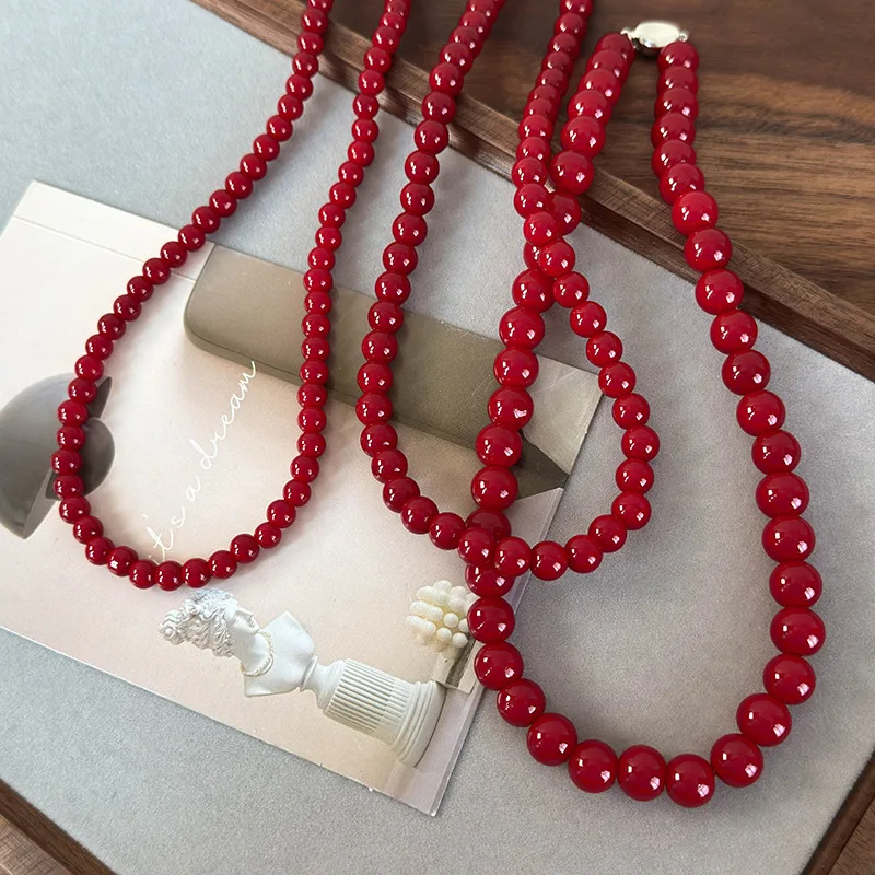 Statement Red Bead Necklace For Women New Fashion Charming Wedding Party Choker Collares New Year Christmas Gifts