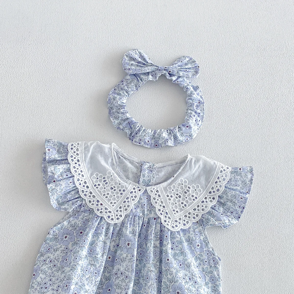 ZOETOPKID Sommer Baby Mädchen Kleidung Blumenmuster Kurzarm-Strampler Baby Bodysuit Puppenkragen Jumpsuit Spitzen-Blütenblatt-Kragen Outfit – Detail 18