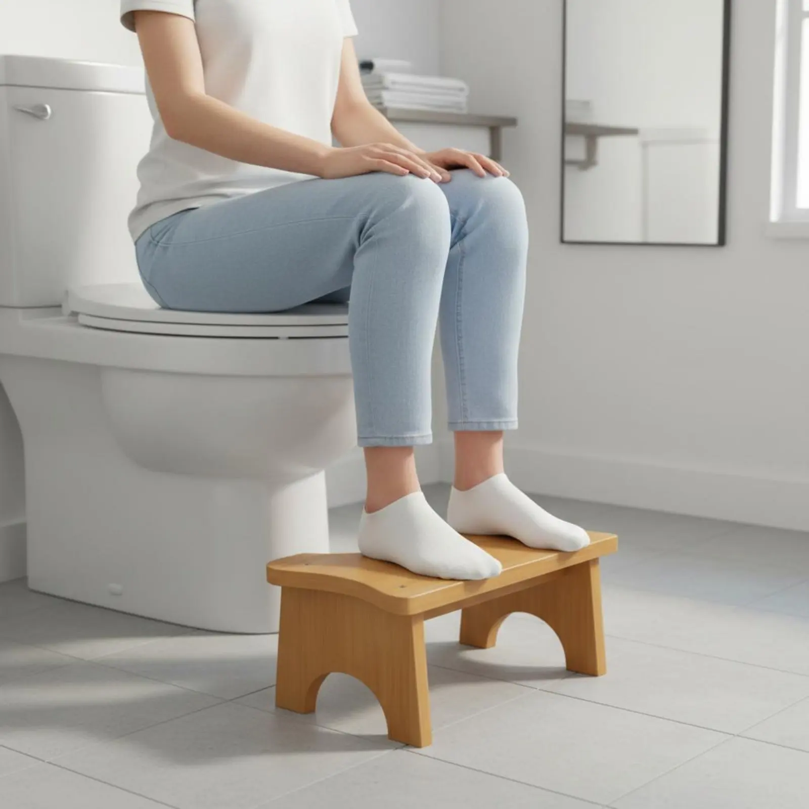Bamboo Toilet Stool Strong Load-Bearing Toilet Footrest Squatting Potty Stool High Weight Capacity Bathroom Accessory