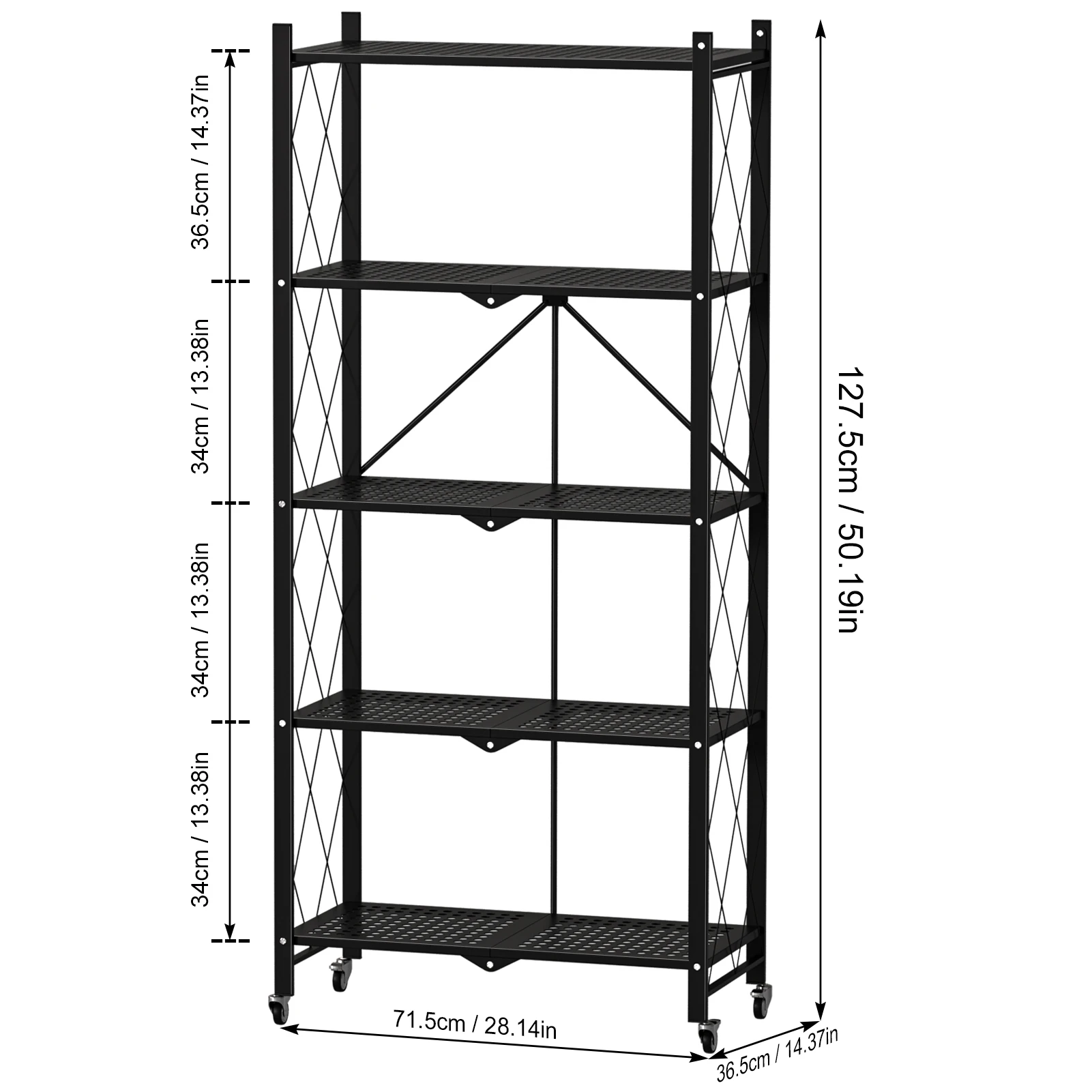 Foldable Storage Shelves Expandable Folding Bookshelf Wheels Collapsible Adjustable Storage Rack Metal Shelves Storage Pantry