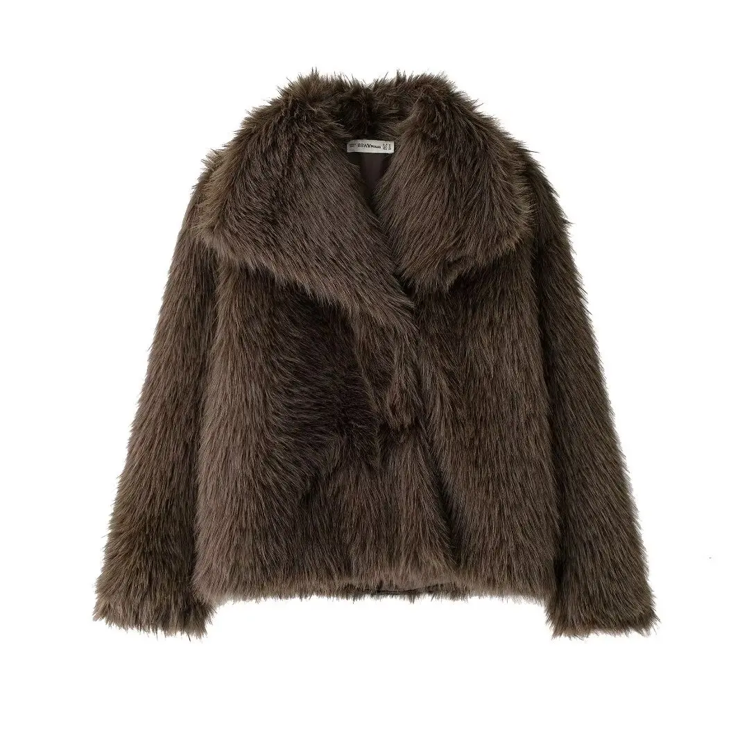 European and American style popular lapel faux fur effect warm fur coat for women fashionable fur top