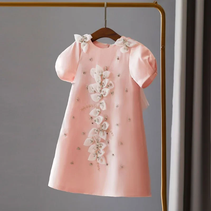 New Flower Girl Dress Children Birthday Baptism Dresses For Kids Elegant Lace Bow Frocks Girls Boutique Party Wear Dresses