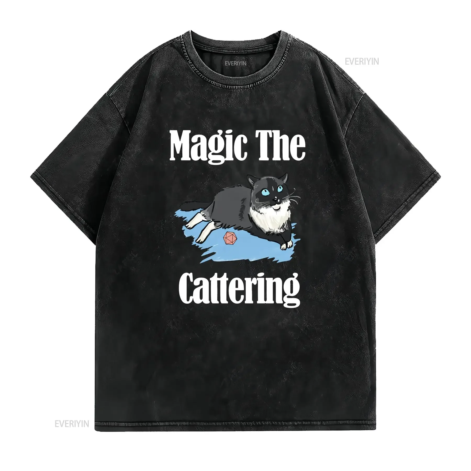 Magic the Cattering T Shirt Gamer CaT Lover MtG   vintage Washed Breathable Casual Stylish graphic streetwear fashion Versatile