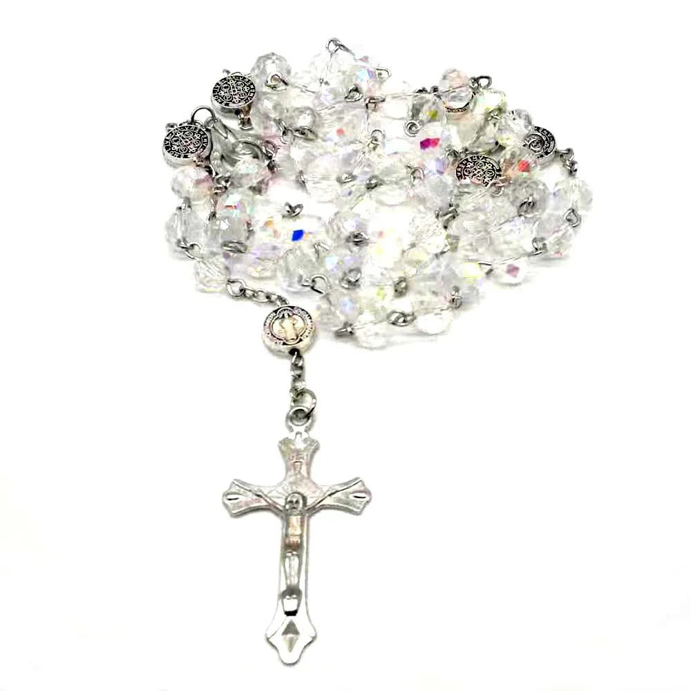 Collier pendentif perle de prière croix en cristal rose, accessoire de collier étendu transparent, UNISEX, vente chaude