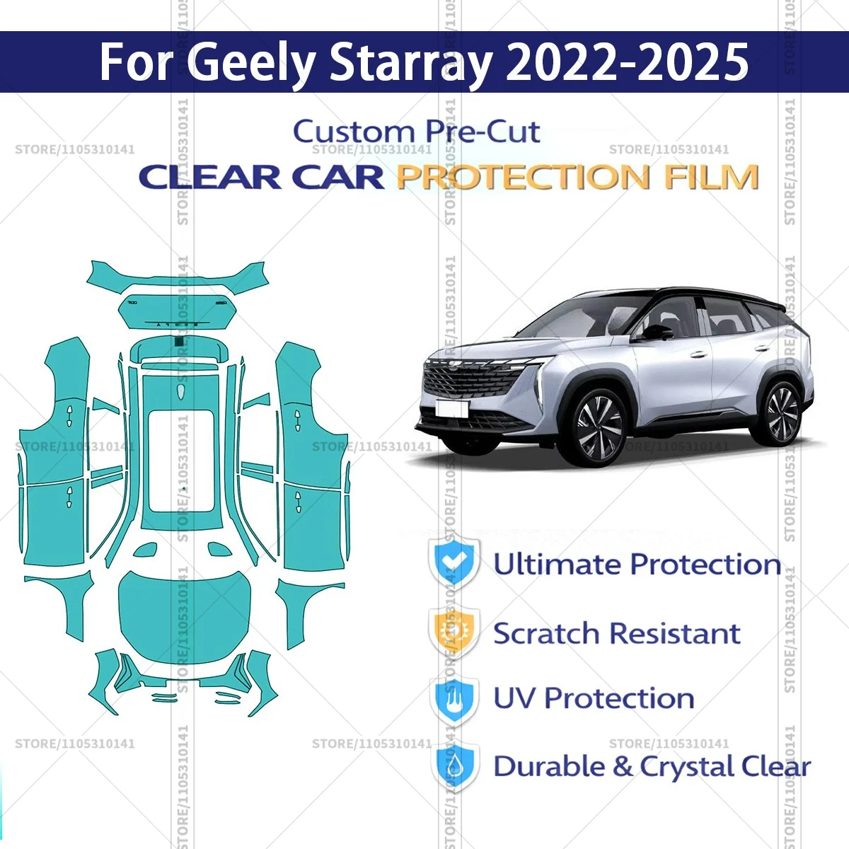 For Geely-Starray-2022-2025 Pre-Cut Paint Protection Film PPF Transparent Car Film Professional Automotive PPF Full Vehicle