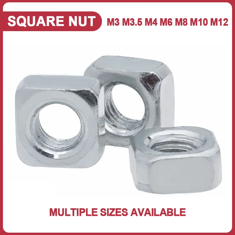 Square Nut Carbon Steel White Zinc Plated M3 M3.5 M4 M6 M8 M10 M12 Chamfered Fastener For Industrial & DIY Machinery