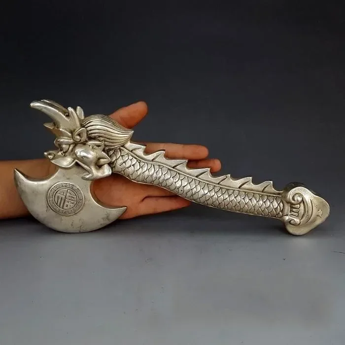 antique-brass-plated-silver-dragon-axe-furnishing-articles-town-house-to-ward-off-bad-lu