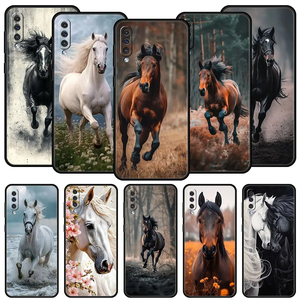 Capa de telefone para samsung a56 a36 a26 a54 a52 a24 a14 a50 a70 a40 a06 a12 a22 a34 a42 a32 5g a04s a16 capa cavalos brancos galopando