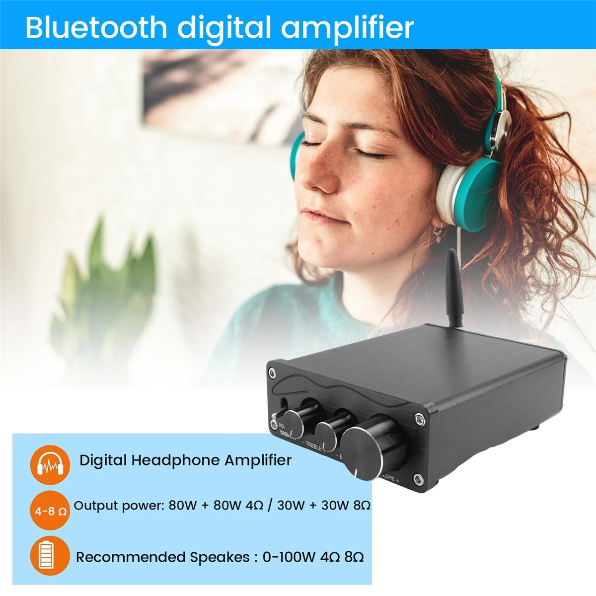 Penguat Suara HiFi Teknologi Baru MA12070 80Wx2 Bluetooth 5.0 Amplifier Daya Audio Stereo untuk Home Theater Karaoke Amplifiy-Hitam