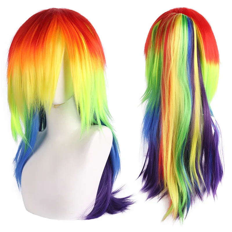 

Synthetic Rainbow Colorful Cosplay Wig Long Wavy Hair for Party Anime Carnival Halloween Women Girls