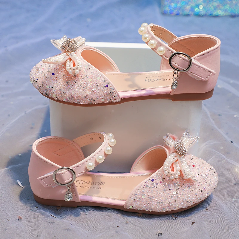 *Summer Fashion Elegant Lightweight Princess Casual Shoes Hot Selling Rhinestone Soft Bow Comfortable Children's Flat Sandals
