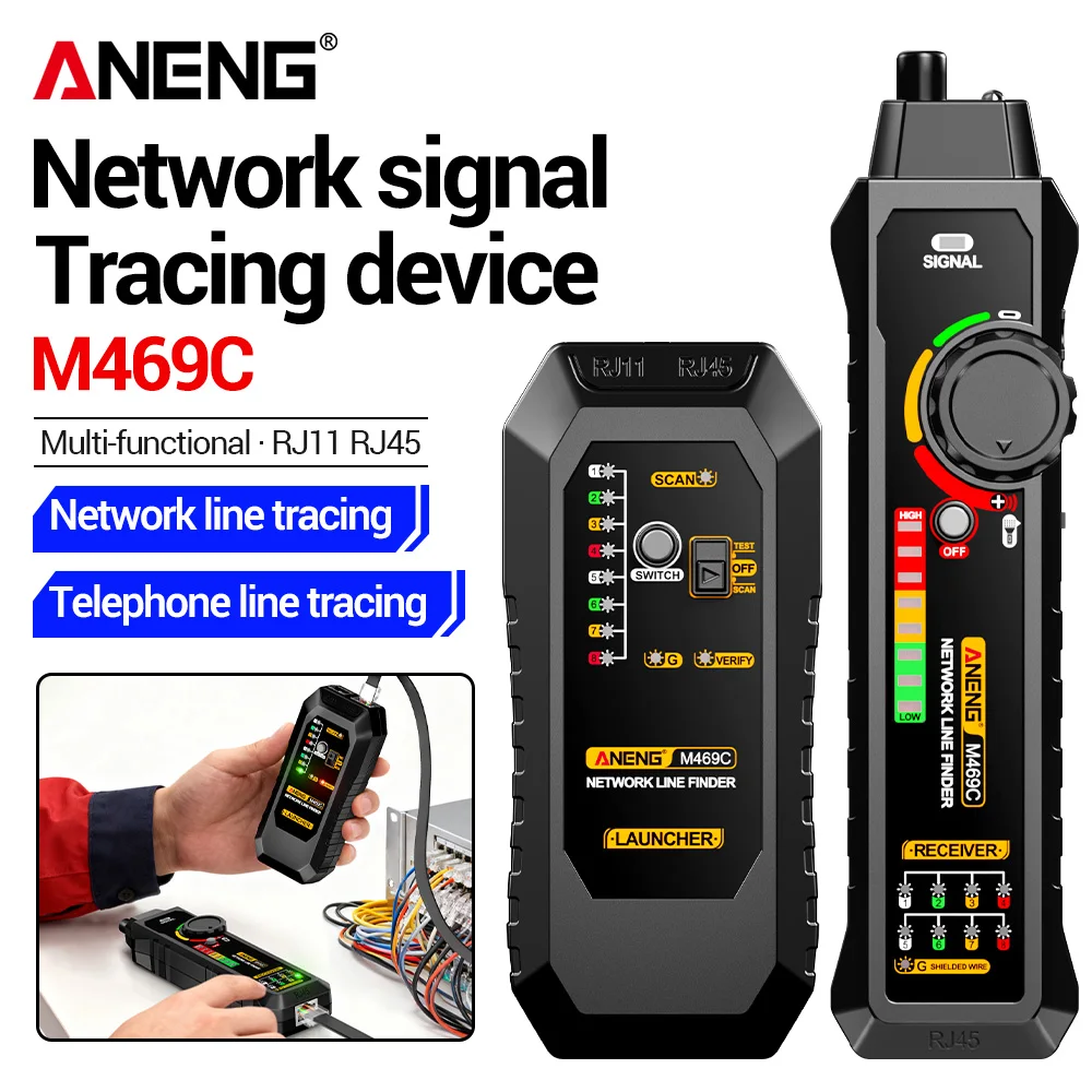 ANENG RJ45 RJ11 Network Cable Tester M469C - RJ45 Network Wire Analyzer RJ11 Telephone Line Finder Network Tools Cable Tracker