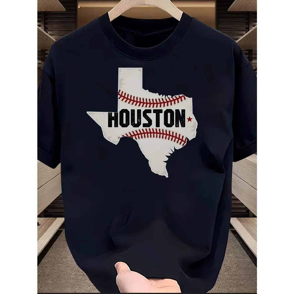

Футболка мужская летняя с коротким рукавом и круглым вырезом, 180 г, хлопок, с односторонним принтом, коллекция Houston Texas Baseball All Season, модная модель к Пасхе