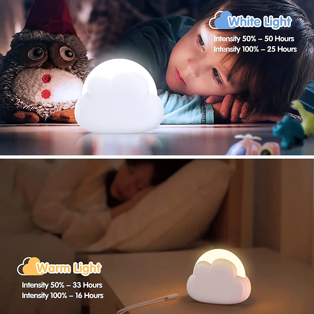 Kids Led Cute Cloud Shape Night Light With Lanyard 4 Lighting Modes Rechargeable 1200mah Battery Bedside Lamp