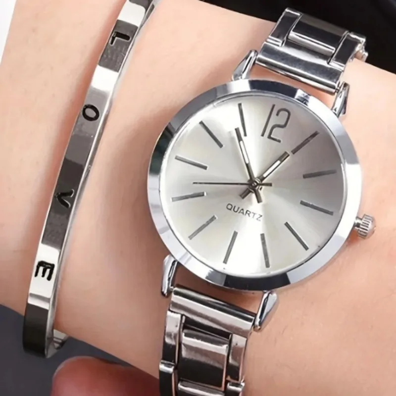 2 шт. часы, роскошные женские часы с простым циферблатом и полым ремешком, модный золотой браслет, кварцевые наручные часы, студенческие женские часы Reloj Mujer