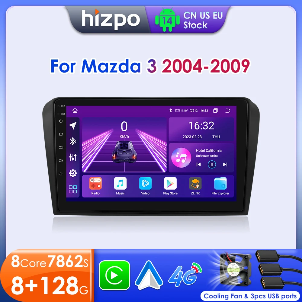 Hizpo AI Voice Touch Screen Car Audio For Mazda 3 2004 - 2009 2Din Wireless CarPlay Smart Monitor DSP GPS Stereo Player SWC WIFI