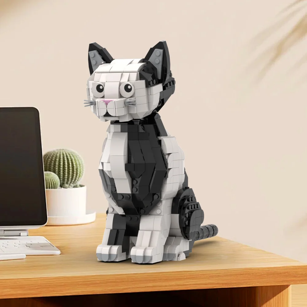 

MOC Tuxedo Cat Model Building Blocks Cartoon Cute Pet Cat Black and White Design Tuxedo Cat Animal Assembled Bricks Toy Gift