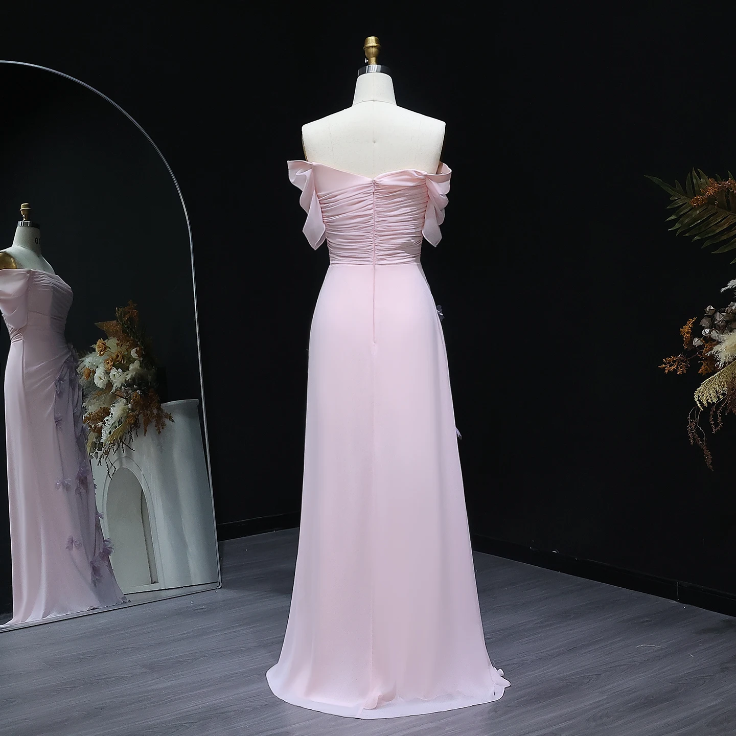 シャロン-ピンクのイブニングドレス,裸の肩,3D花,ウェディングドレス,カスタム,ドバイ,sf313