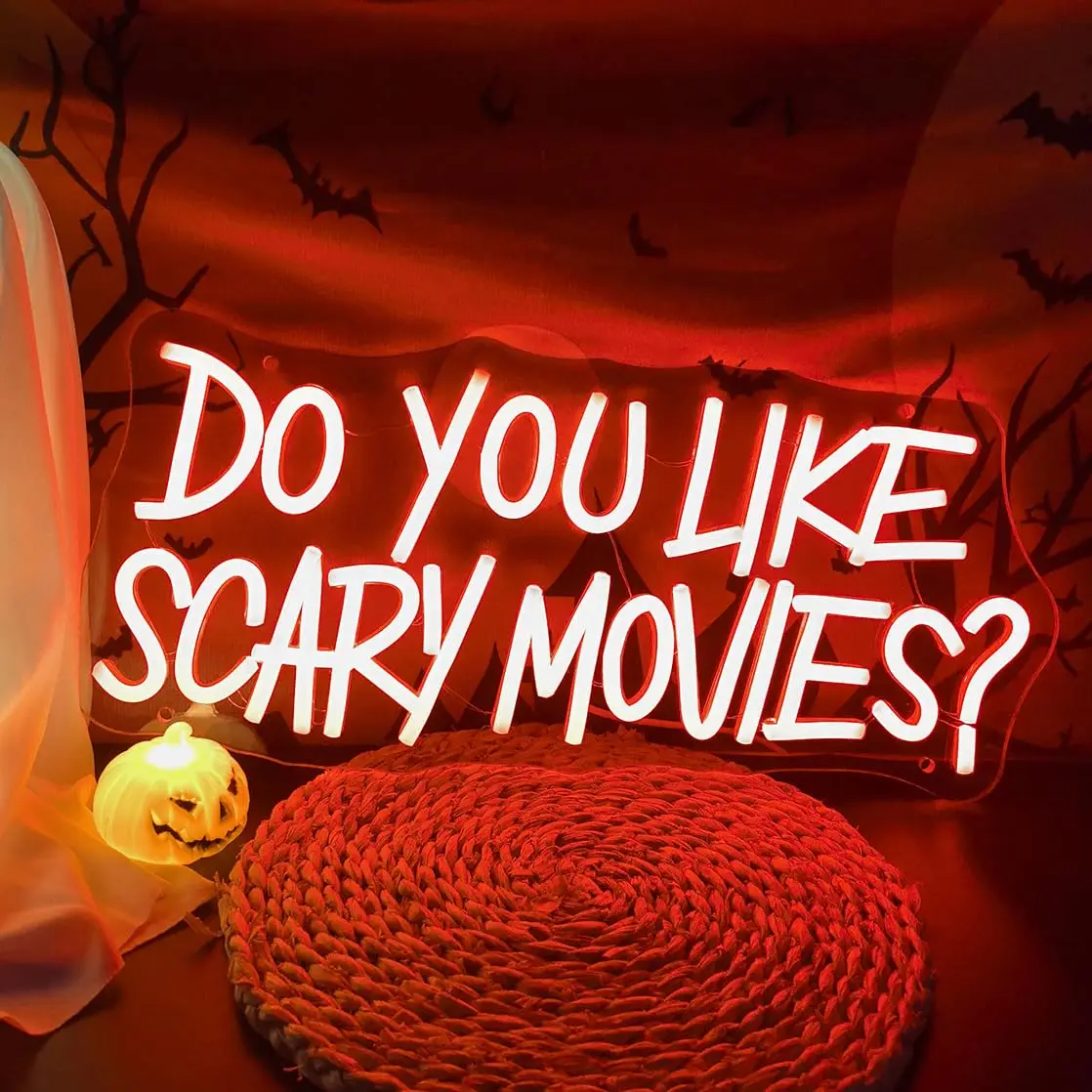 怖い映画が好きですか？-ledネオンサイン-壁飾り-ハロウィン映画の夜パーティー-不気味な部屋-usb調光スイッチ-ゴシックフォント