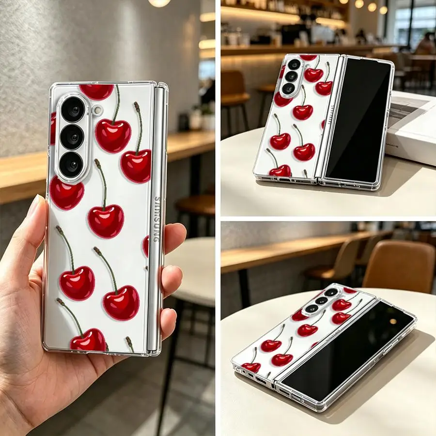 Cartoon Cherry Print Case for Samsung Galaxy Z Fold 8 Ultra ZFold6 ZFold7 Z Fold 7 6 5 4 3 ZFold4 ZFold5 ZFold3 Back Phone Cover