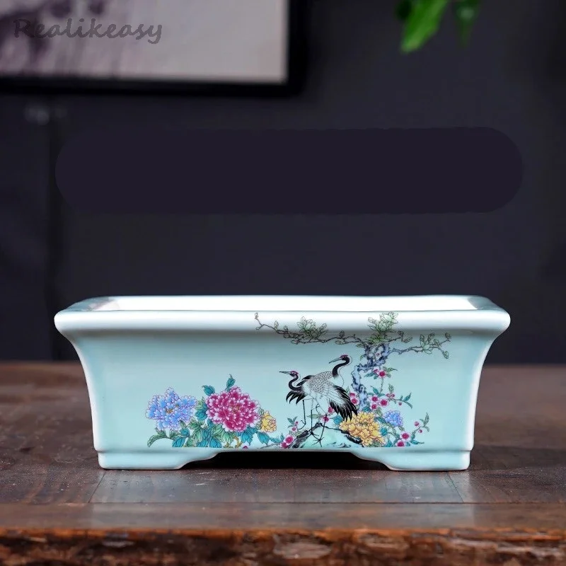 2026 New Purple Clay Glazed Square Bonsai Pot Chinese Style Home Painting Decoration Flower Pot Office Succulent Flower PotLJ113