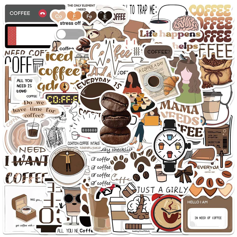 10/30/50 Stück INS-Style Kaffeeliebhaber Ästhetische Kunst-Aufkleber Cartoon-Sticker DIY Schreibwaren Handy Notizbuch Wasserfeste Aufkleber Deko