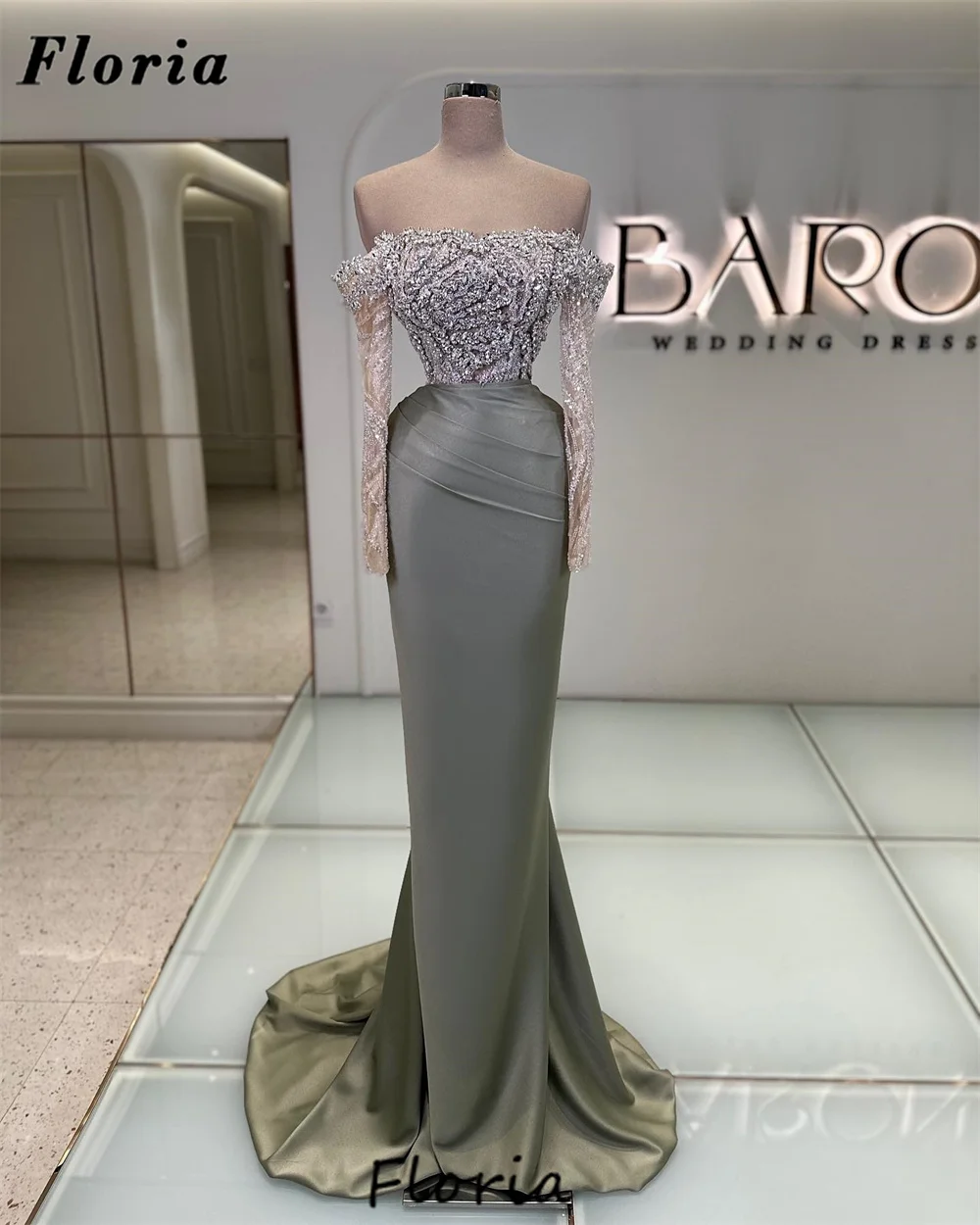 Boat Neck Green Evening Dresses New Elegant Beading Engagement Dress Vestidos De Gala 2024 Dubai Party Cocktail Dress Customized