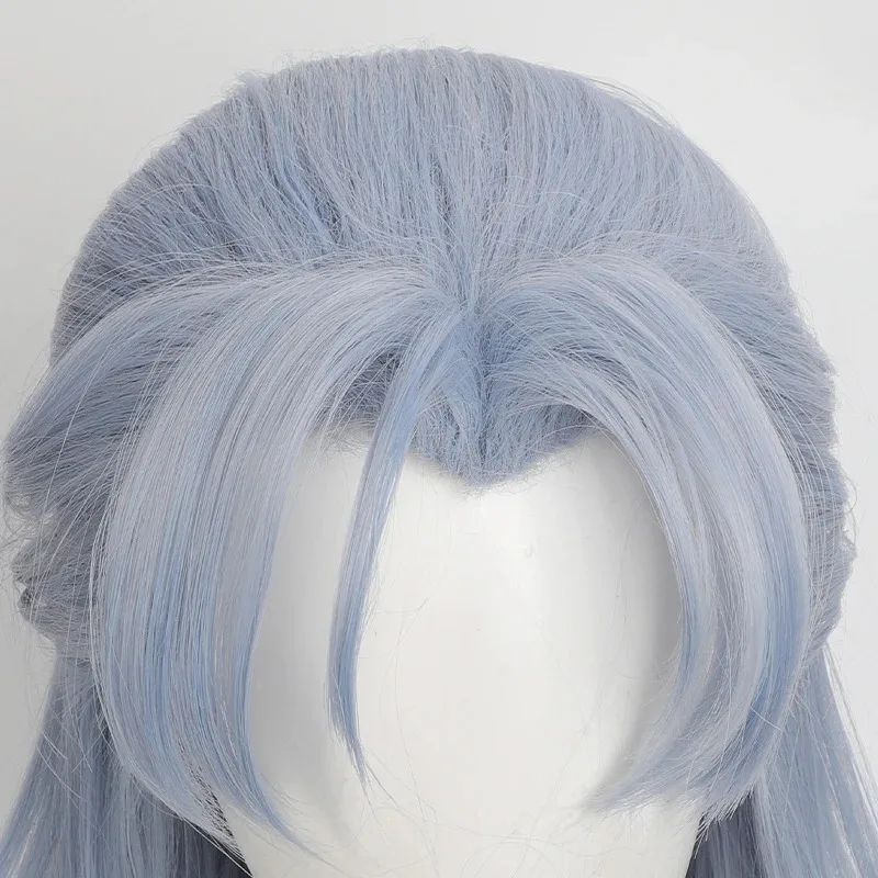 لعبة Wuthering Waves الباروكات آلتو شعر مستعار تأثيري أزرق فاتح شعر طويل مع ذيل حصان قصير + غطاء شعر مستعار مجاني