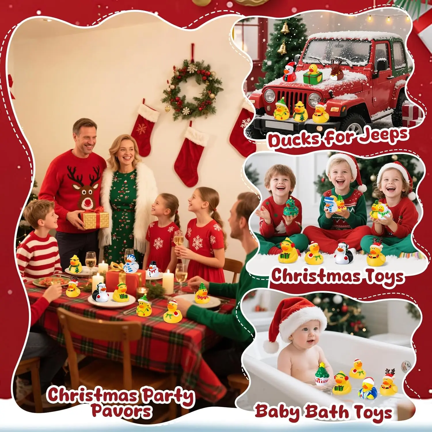 12-100 Uds. Patos de goma navideños a granel, juguetes Jeep Duckies para decoración navideña de niños, rellenos de medias de Navidad, intercambio de regalos